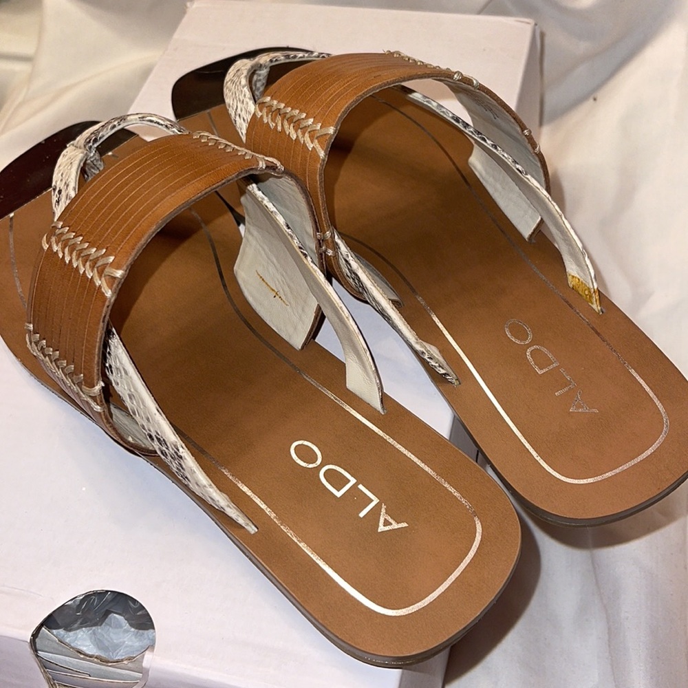 Aldo Snakeskin and Tan Leather Sandals Size 7.5 - Picture 4 of 7
